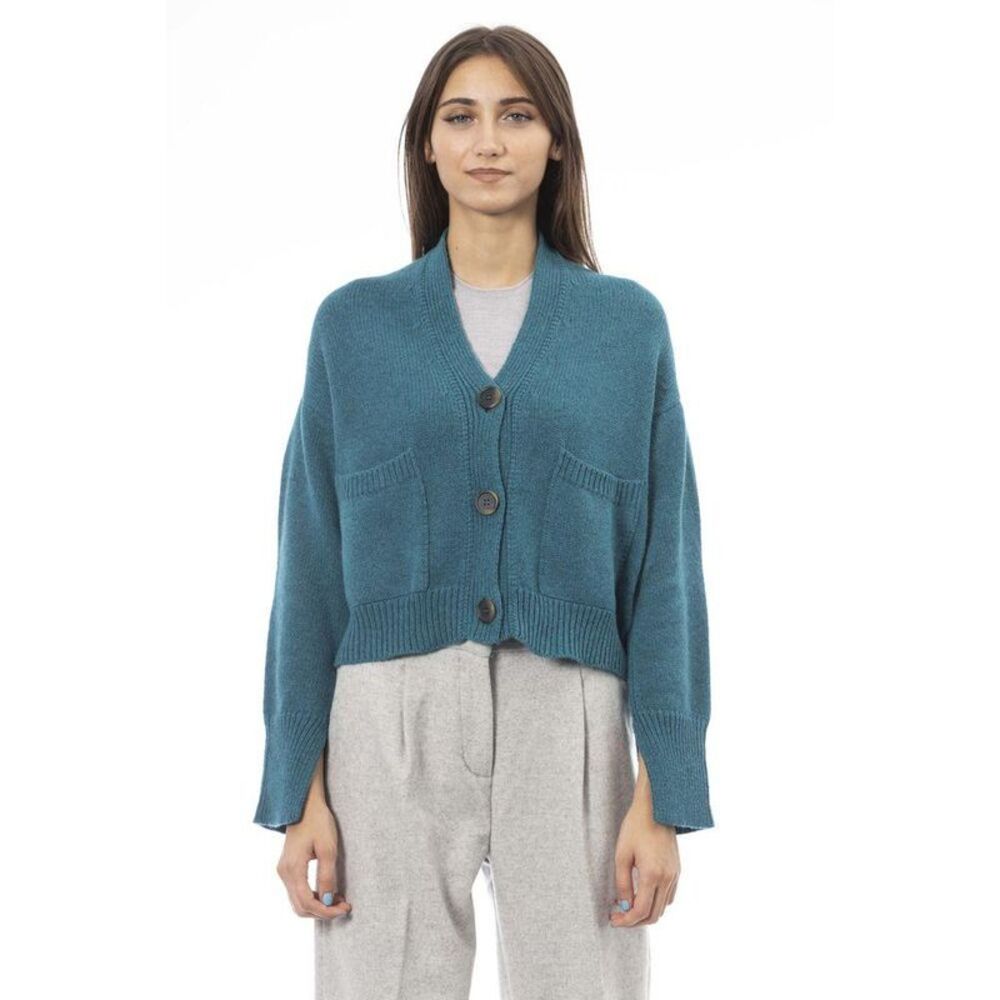 Alpha Studio Pocketed Knit Cardigan Women Teal Cardigans